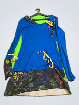 Mamalove Blue Hooded Knit Top with Floral Hem