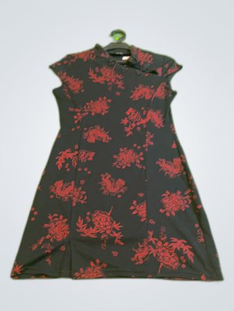Fashion Studio Black Red Floral Print Sleeveless Dress