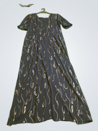 Long Black Dress with Gold Pattern