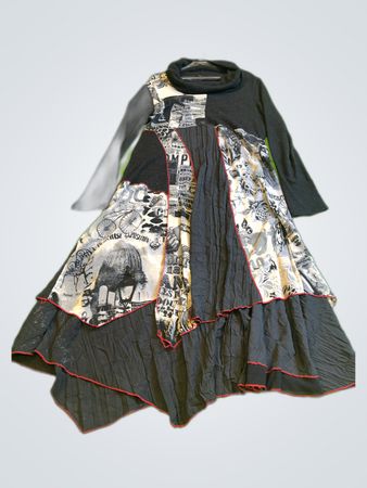 Multiples Black Dress with Newspaper Print