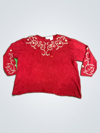 Kathie Lee Woman Red Embroidered Sweater
