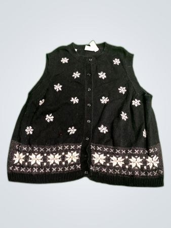 Russell Black Knit Snowflake Cardigan Vest