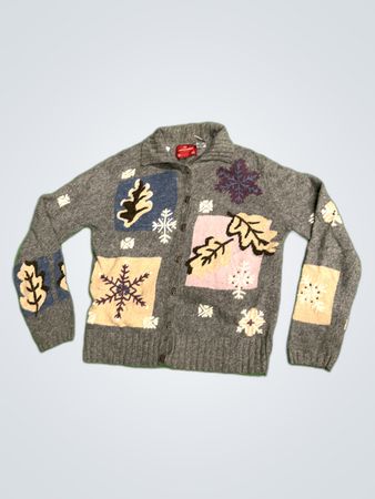 North Crest Holiday Lodge Patchwork Knit Cardigan