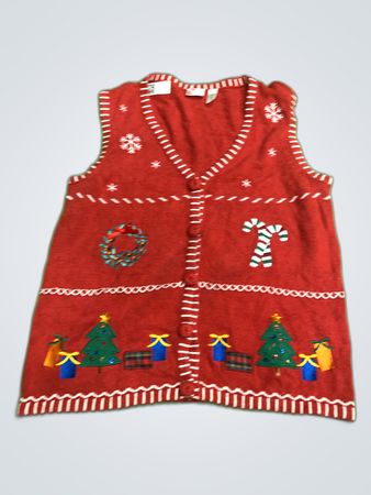 Holiday Editions Red Christmas Knit Cardigan Vest