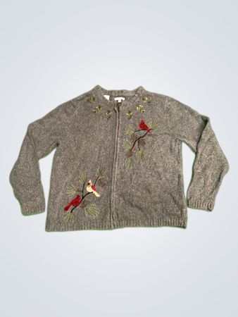 Croft & Barrow Gray Embroidered Cardigan