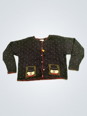 Christopher & Banks Hand Embroidered Snowman Cardigan