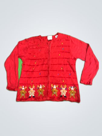 The Quacker Factory Red Reindeer Knit Cardigan