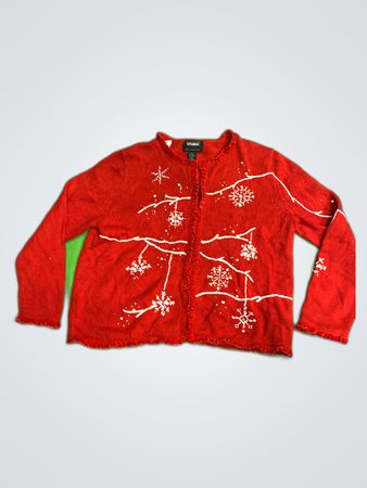 Studio Joy Red Snowflake Knit Cardigan