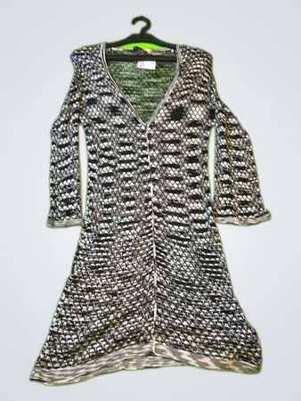 OUI Black and White Zigzag Knit Cardigan