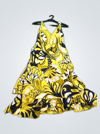 Yellow Floral Print Sleeveless Mini Dress