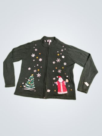 BFA Classics Green Christmas Zip Cardigan