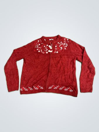 Croft & Barrow Red Embroidered Cardigan