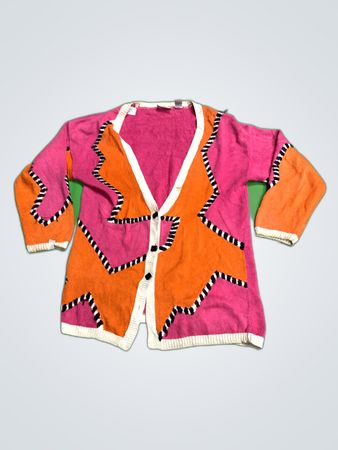 Mix It Pink Orange Geometric Knit Cardigan