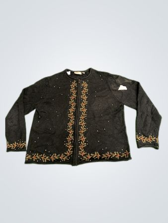 Croft & Barrow Black Embroidered Knit Cardigan