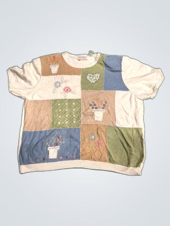 Alfred Dunner Embroidered Patchwork Knit Sweater