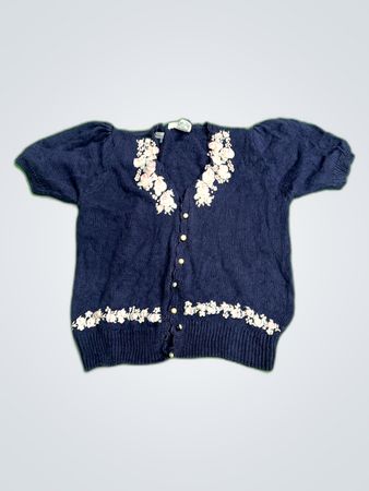 Margiela Navy Blue Floral Knit Sweater