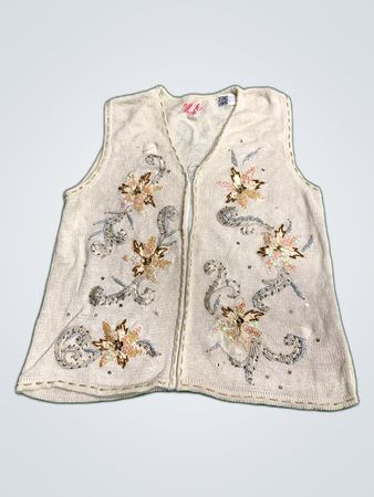 Knitted Sleeveless Vest with Floral Embroidery