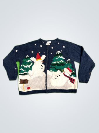 Craft & Barrow Navy Christmas Snowmen Cardigan