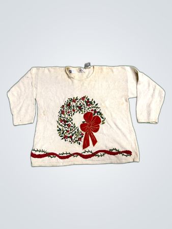 Harley White Knit Holiday Wreath Sweater