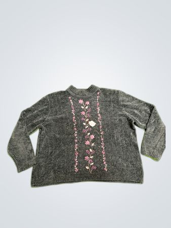 Alfred Dunner Floral Embroidered Knit Sweater