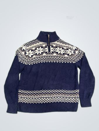 Magaschoni Navy Snowflake Zip-Up Knit Sweater