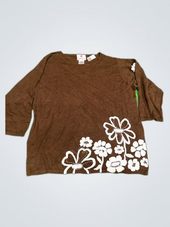 Quaker Factory Brown Floral Knit Sweater