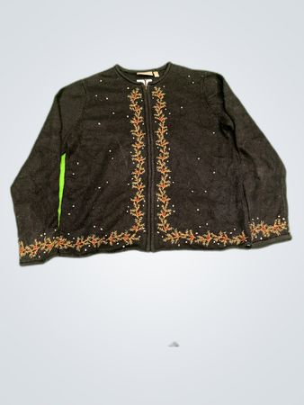 Croft & Barrow Black Embroidered Cardigan