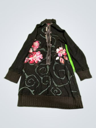 Black Floral Zippered Sweater Dress