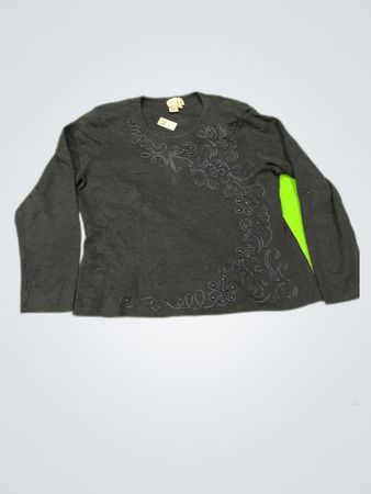 Adrianna Papell Black Embroidered Knit Sweater
