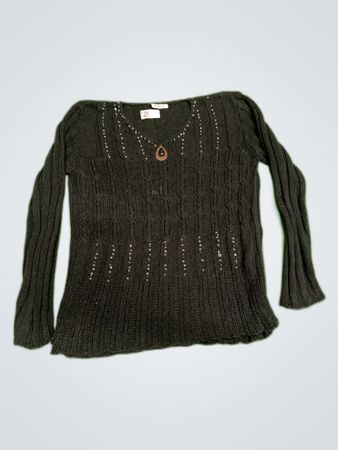 Handede Black Embellished Knit Sweater