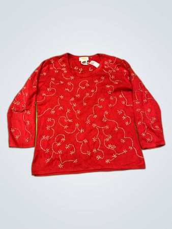 Talbots Red Embroidered Knit Sweater