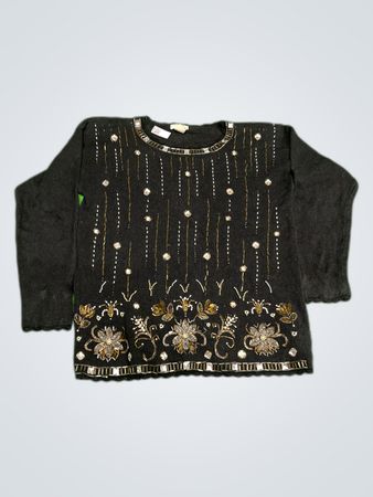 Yarnnworks Black Embroidered Knit Sweater