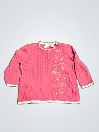 Alfred Dunner Pink Cable Knit Sweater