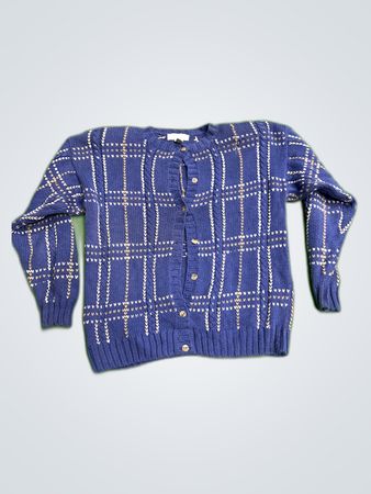 Cambridge Dry Goods Blue Plaid Knit Cardigan