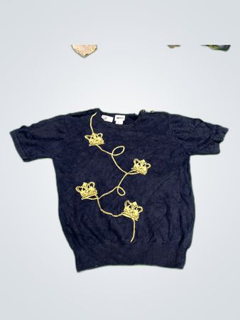 Leslie Fay Navy Embroidered Knit Sweater