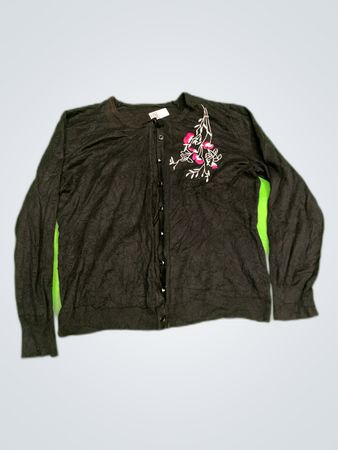 Unbranded Black Knit Cardigan with Floral Embroidery