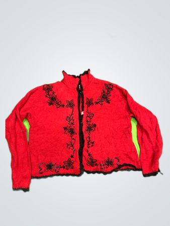 Kicker Lee Red Embroidered Knit Cardigan