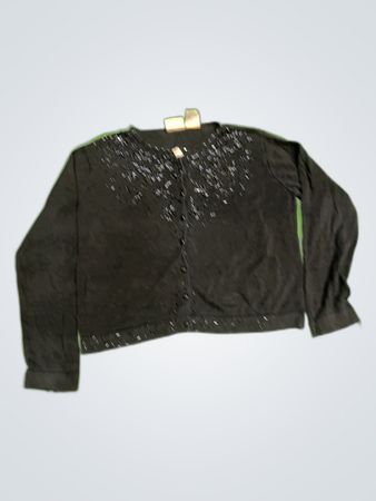 Kathie Lee Collection Black Beaded Knit Cardigan