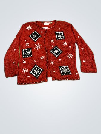 East West Red Snowflake Knit Cardigan