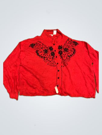 Jody Lane Red Embroidered Cardigan