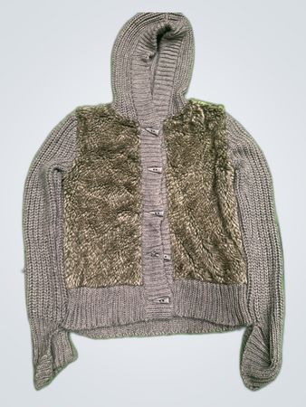 Colours of the World Grey Fur-Trimmed Hooded Knit Cardigan