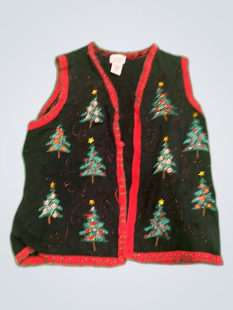 Basic Editions Holiday Christmas Tree Embroidered Vest