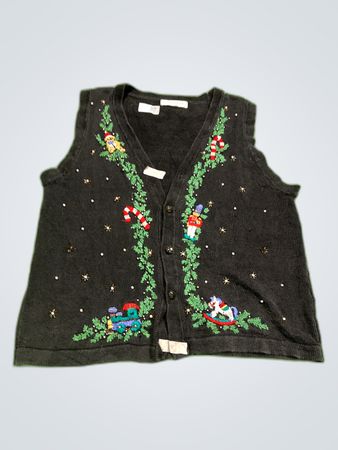 Victoria Jones Black Knitted Christmas Cardigan Vest