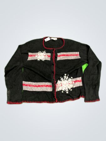 Dressbarn Black Snowflake Knit Cardigan