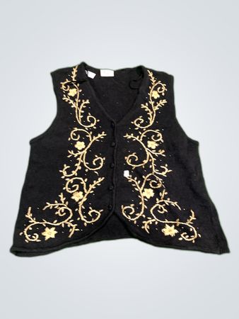 Kathie Lee Black Embroidered Knit Vest