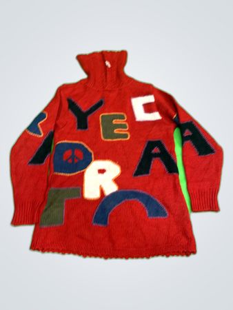Red Patchwork Turtleneck Knit Sweater