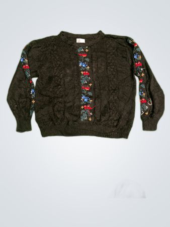 Embroidered Black Knit Sweater