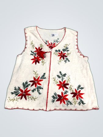 Festive Embroidered Knit Cardigan Vest