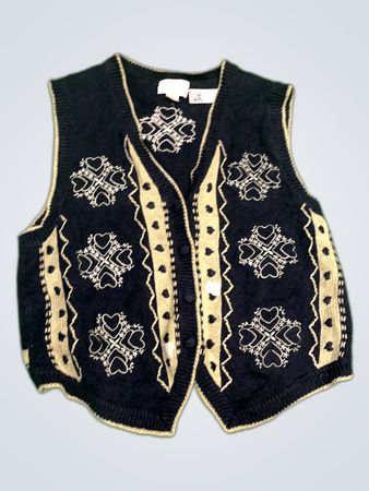 Christopher & Banks Black Knitted Heart Vest
