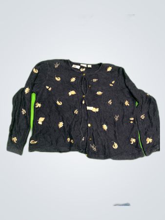 Christopher & Banks Black Embroidered Knit Cardigan